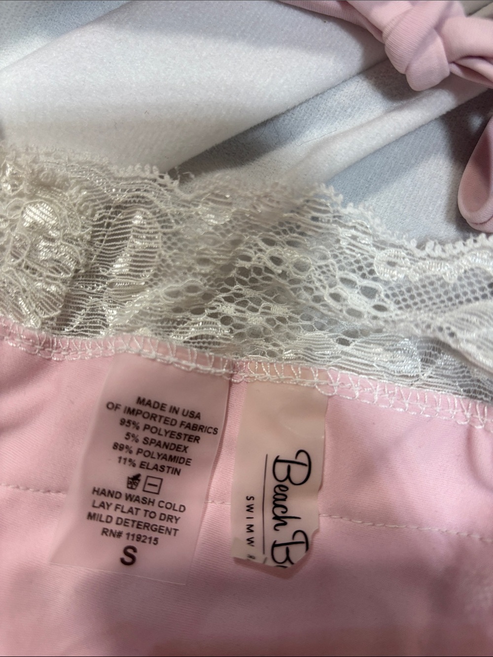 BEACH BUNNY Tri top 2 PIECE BIKINI skimpy LADY LACE SOFT BABY PINK SET NWT S - Picture 8 of 16